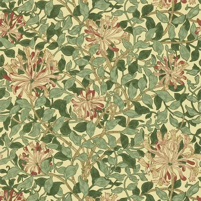 The Rug Seller Honeysuckle Wallpaper 210436 by Morris & Co in Green Coral PinkRoll