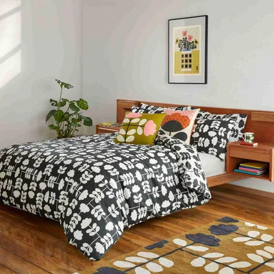 The Rug Seller Cut Stem Cotton Bedding Duvet Cover and Pillowcase by Orla Kiely in Monochrome&nbsp;137x200cm