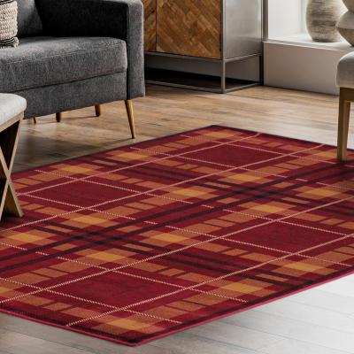 The Rug Seller Tartan Check Modern Rugs in Red