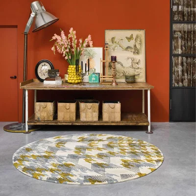 The Rug Seller Ivory Atlas Recycled Cotton Circle Round Rugs 160205 by Ted Baker in Ochre Yellow