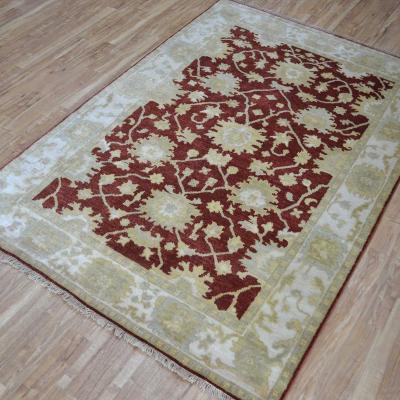 The Rug Seller Sari Agra Hand Knotted Wool Rug in Red and Cream