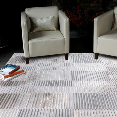 The Rug Seller Aurora Ripple AU14 Geometric Rugs in Metallic Gold Silver