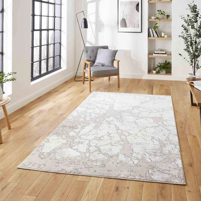 The Rug Seller Apollo 2677 Modern Abstract Distressed Rugs in Grey Ivory White160x220cm