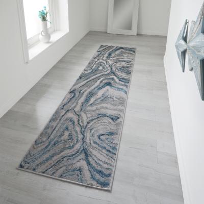 The Rug Seller Zoe 2063 L Runner Rugs in Marble Blue Grey&nbsp;60x230cm