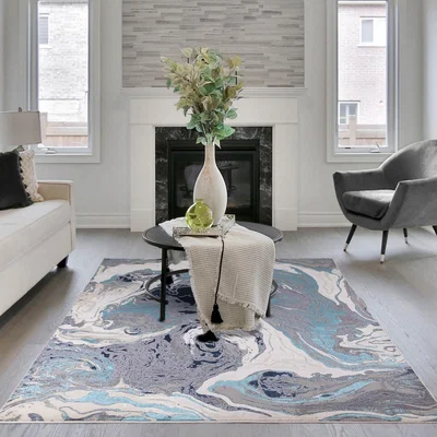 The Rug Seller Aurora Ocean AU18 Marble Rugs in Blue