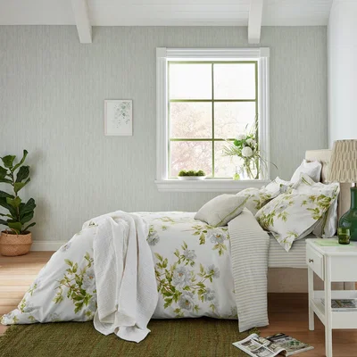 The Rug Seller Adele Floral Cotton Bedding by Sanderson in Pear Green&nbsp;200x200cm