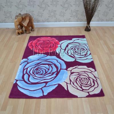 The Rug Seller Chelsea Darcy Floral Wool Rugs in Plum