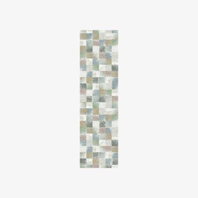 The Rug Seller Mehari 23245 6464 Checkered Shaggy Runner Rugs in Multi Pastels&nbsp;67x240cm