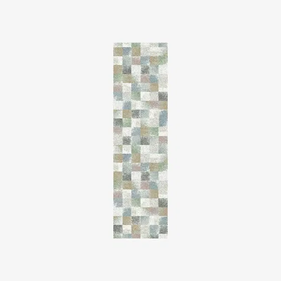The Rug Seller Mehari 23245 6464 Checkered Shaggy Runner Rugs in Multi Pastels&nbsp;67x240cm