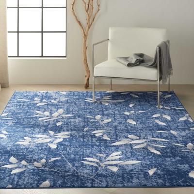 The Rug Seller Calvin Klein Leaf Designer Rugs CK001 River Flow RFV03 in Blue Ivory&nbsp;160x221cm