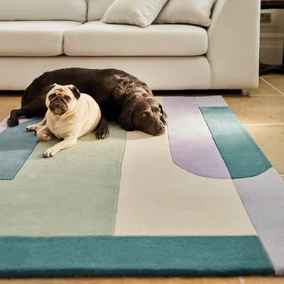 The Rug Seller Bauhaus 1 Geometric Wool Rugs in Purple Multi