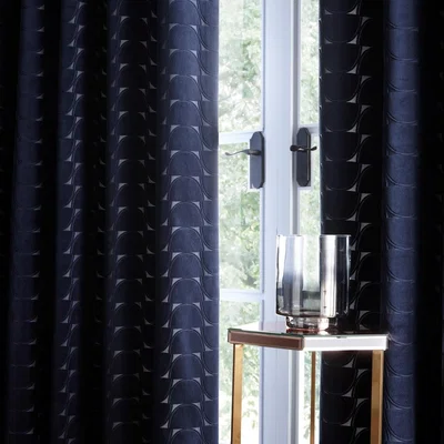 The Rug Seller Lucca Geometric Velvet Curtains By Clarke And Clarke in Midnight Blue&nbsp;168x137cm