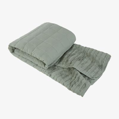 The Rug Seller Lazy Linen Plain Quilted Ruffle Throw in Sage Green&nbsp;180x130cm