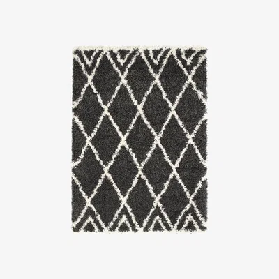 The Rug Seller Luxury Shaggy Diamond Rugs in Charcoal and Ivory