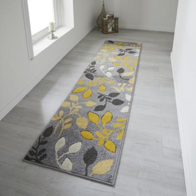 The Rug Seller Portland 1096 1 Carved Leaf Runner Rugs in Grey Ochre Yellow&nbsp;60x230cm