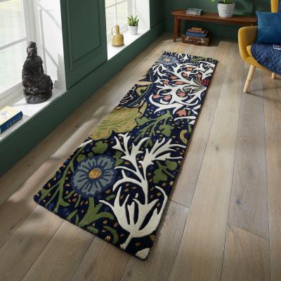 The Rug Seller Seaweed Hallway Runner Rugs in 28008 Ink by William Morris
