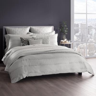 The Rug Seller Donna Karan Silky Stripe Embroidered Bedding in Platinum Grey&nbsp;220x260cm