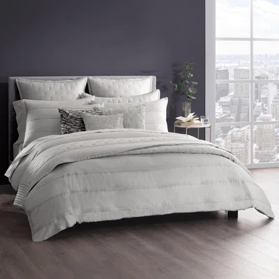 The Rug Seller Donna Karan Silky Stripe Embroidered Bedding in Platinum Grey&nbsp;220x260cm