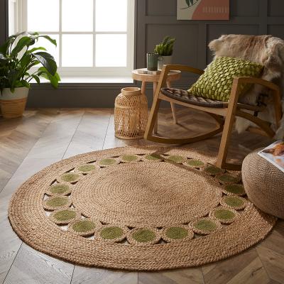 The Rug Seller Prestwich Circular Hand Braided Jute Rug in Olive Green&nbsp;140x140cm