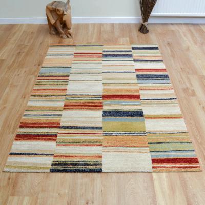 The Rug Seller Woodstock Striped Block Rugs 32303 6372 in Beige Multi&nbsp;80x150cm