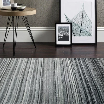 The Rug Seller Fine Stripes Wool Rugs in Grey