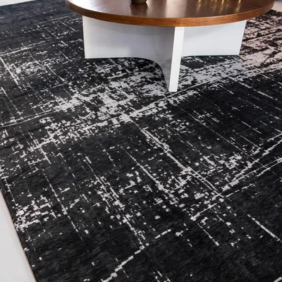 The Rug Seller Louis De Poortere Rug Abstract Mad Men Griff 8655 in White on Black&nbsp;200x280cm