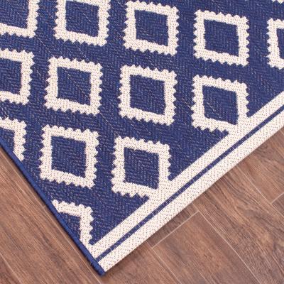The Rug Seller Terrace Diamond Modern Geometric Indoor Outdoor Rugs in Navy Blue80x150cm