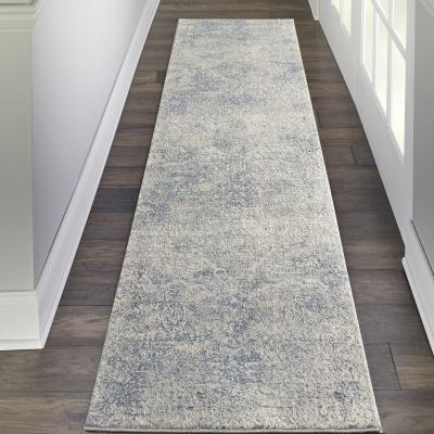 The Rug Seller Rustic Textures Abstract Runner Rugs RUS09 in Ivory Light Blue&nbsp;66x229cm