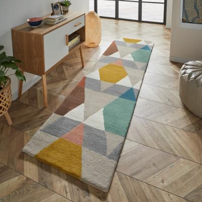 The Rug Seller Estella Vases 89502 Wool Geometric Runner Rugs in Multi&nbsp;67x230cm