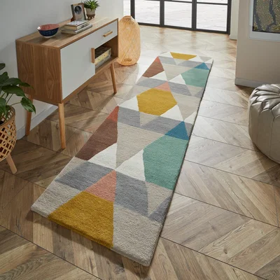 The Rug Seller Estella Vases 89502 Wool Geometric Runner Rugs in Multi&nbsp;67x230cm