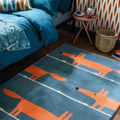 The Rug Seller Scion Mr Fox Wool Rugs 25318 in Denim Blue120x120cm