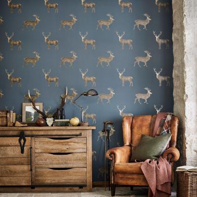 The Rug Seller Evesham Deer Wallpaper 216620 by Sanderson in Indigo Blue&nbsp;Roll