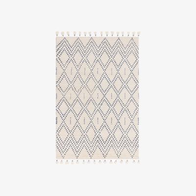 The Rug Seller Nepal Boho Diamond Berber Wool Rugs in Cream Blue160x230cm