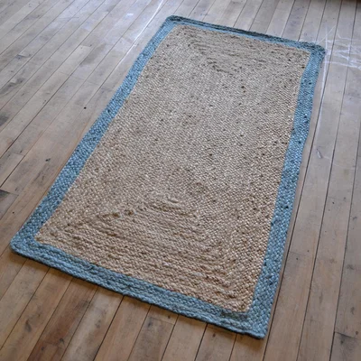 The Rug Seller Jute Bordered Woven Modern Rugs in Duck Egg&nbsp;120x170cm