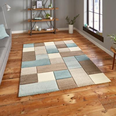 The Rug Seller Brooklyn 646 Modern Rugs in Squares of Beige and Blue&nbsp;120x170cm