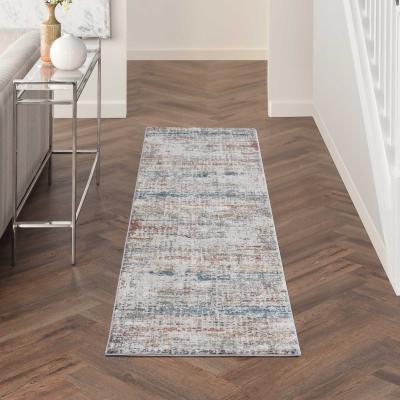 The Rug Seller Rustic Textures RUS14 Abstract Runner Rugs in Grey Multicolour&nbsp;66x229cm