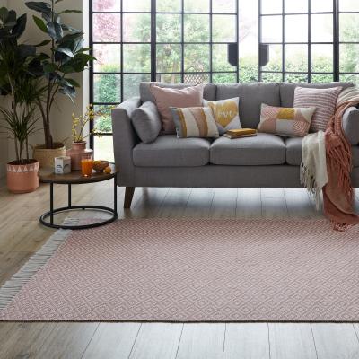 The Rug Seller Malmo Recycled Diamond Fringe Rugs in Blush Pink