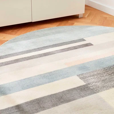 The Rug Seller Parwa Blocks Wool Circle Round Rugs 026308 in Dusky Hues