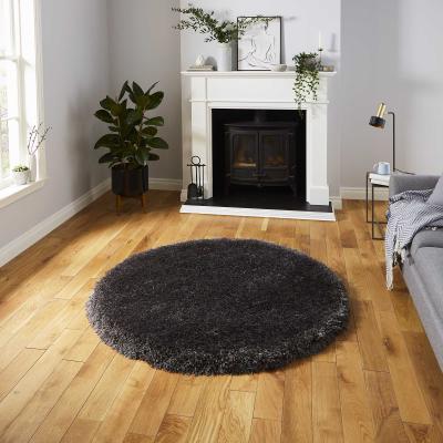 The Rug Seller Montana Shaggy Round Circle Rugs in Dark Grey