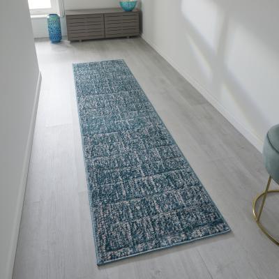 The Rug Seller Manhattan 709 B Runner Rugs in Distressed Modern Teal Blue&nbsp;60x230cm