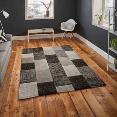 The Rug Seller Brooklyn Modern Rugs 21830 in Square Patchwork Grey and Black120x170cm