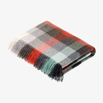 The Rug Seller Preston Check Merino Lambs Wool Throw by LuxeTapi in Coral Mint Green140x185cm