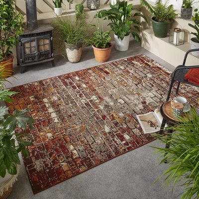 The Rug Seller Terra Nova Brick Modern Indoor Outdoor Rugs in Brown Red120x170cm