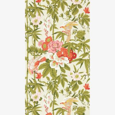 The Rug Seller Bamboo & Birds Wallpaper 217128 by Sanderson in Mandarin Red Olive Green&nbsp;Roll