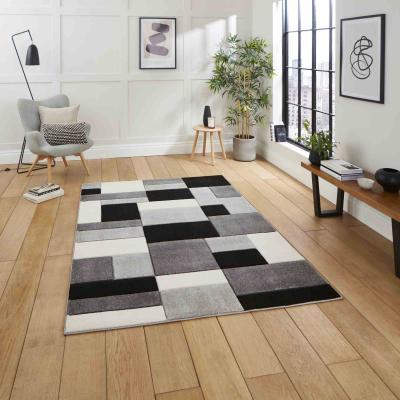 The Rug Seller Matrix MT61 Modern Geometric Rugs in Grey Black120X170cm
