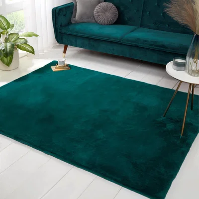 The Rug Seller Luxe Faux Fur Rug in Teal Blue