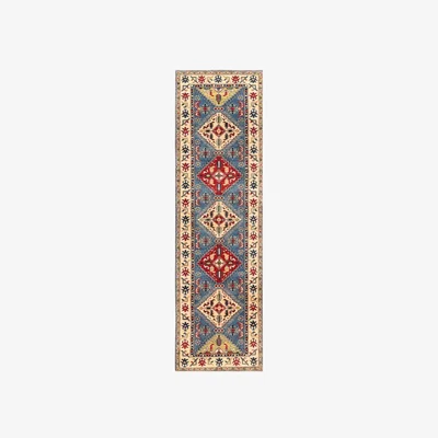 The Rug Seller Kazak 48413 Traditional Hand Knotted Wool Runner Rugs in Blue83x296cm