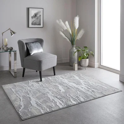The Rug Seller Nebula NEB02 Modern Abstract Rug in Silver Grey White&nbsp;160x230cm