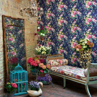 The Rug Seller Emeline Wallpaper W0081 04 by Clarke and Clarke in Indigo Blue&nbsp;Roll