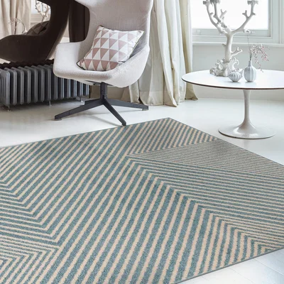 The Rug Seller Muse MU19 Geometric Stripe Woven Rugs in Blue